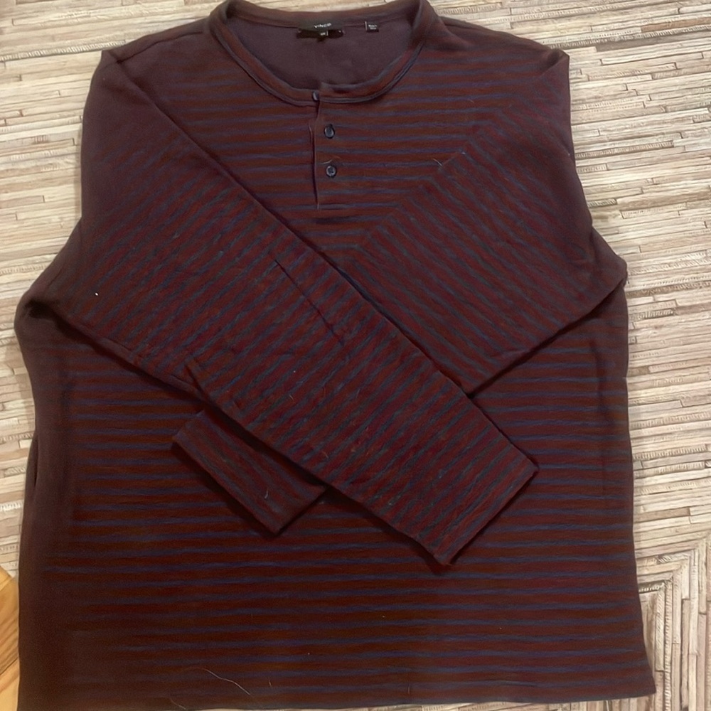 Maroon and gray striped Vince long sleeve shirt. Size xxl